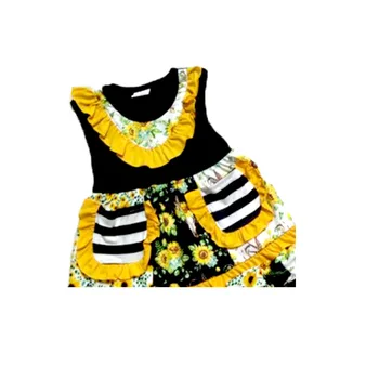Floarea-soarelui haine copii fete buzunar fără mâneci tricou+dungi clopot-fund 2 bucati seturi fata de moda tinuta